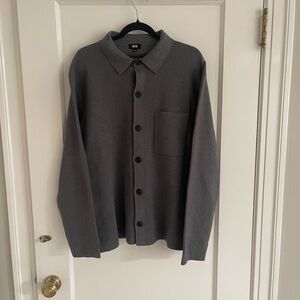 Uniqlo Milano Men's Grey Milano ribbed shirt collar cardigan with pockets